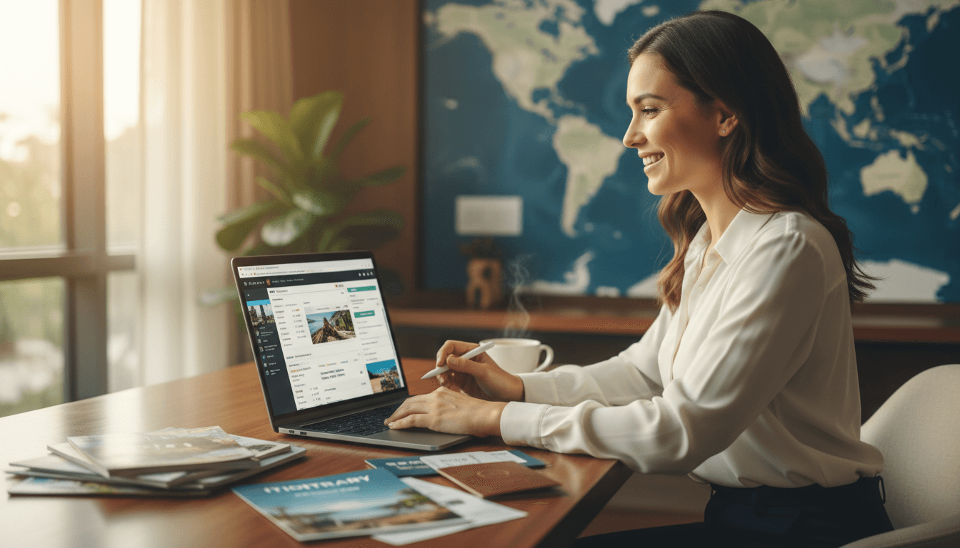 Travel agent booking flights and hotels for customer