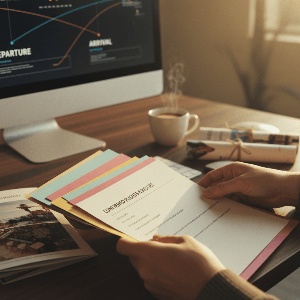 Travel agent reviewing booking details